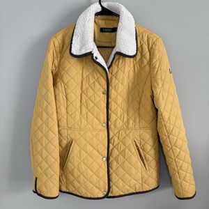 Lauren Ralph Lauren Mustard Quilted Jacket Faux Sherpa Collar Corduroy Trim Sz M
